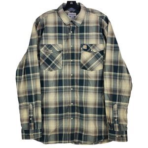 CARHARTT Shirt Mens Large Brown Plaid Casual Relaxed Fit Workwear Pearl Snap